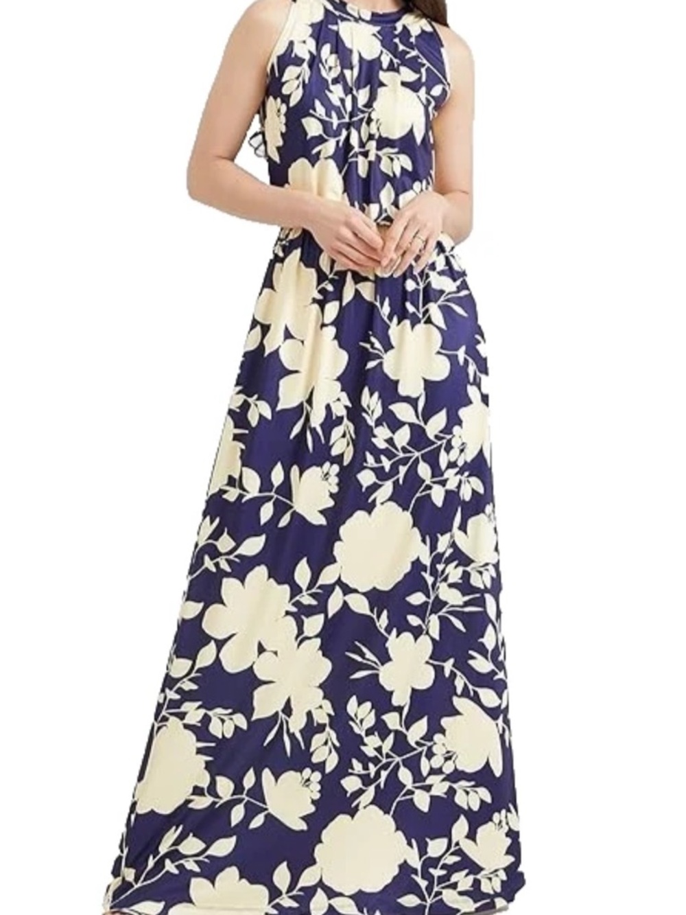 NEW Maxi Dress Plus Size 2X Sleeveless Formal Flowy Print Casual Floral Navy